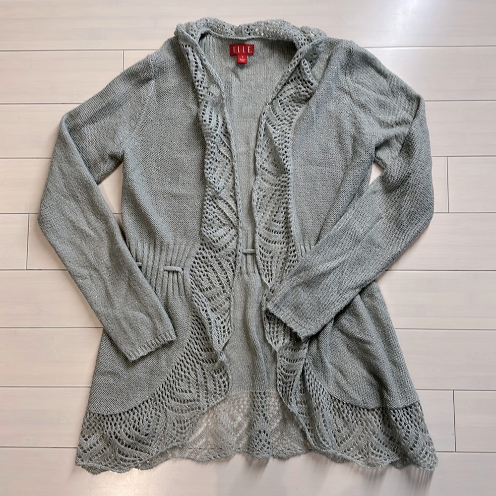 Elle Womens Light Gray Sparkle Cardigan Size Small